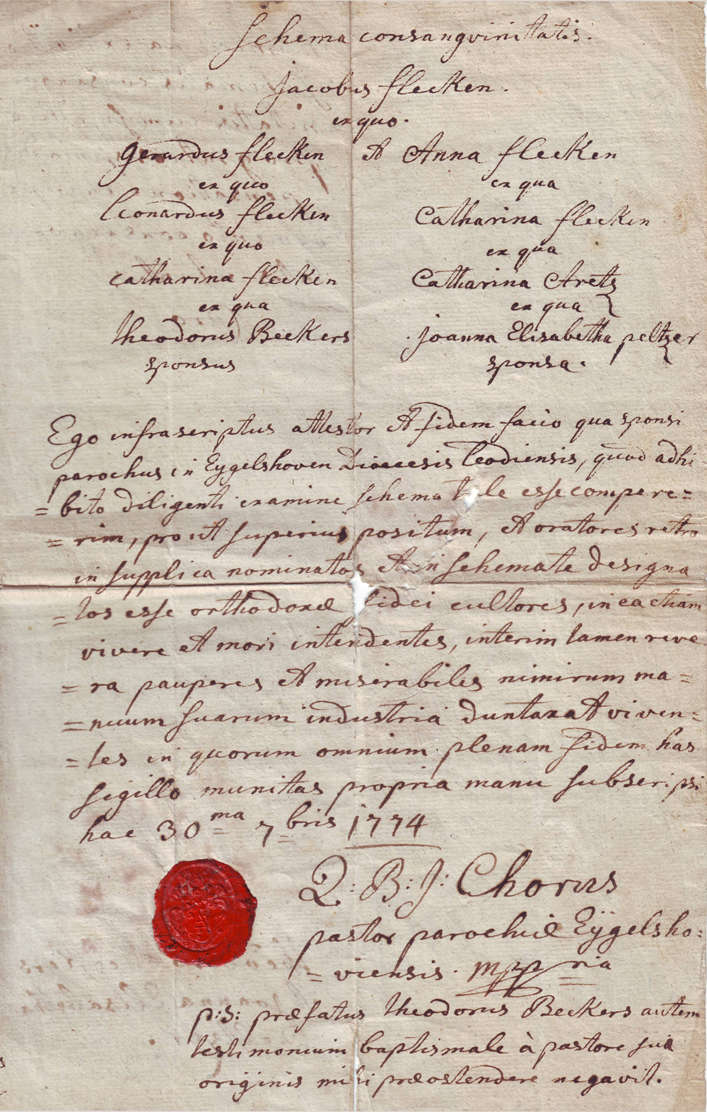 Huwelijksakte Eygelshoven 1774 Blad 1