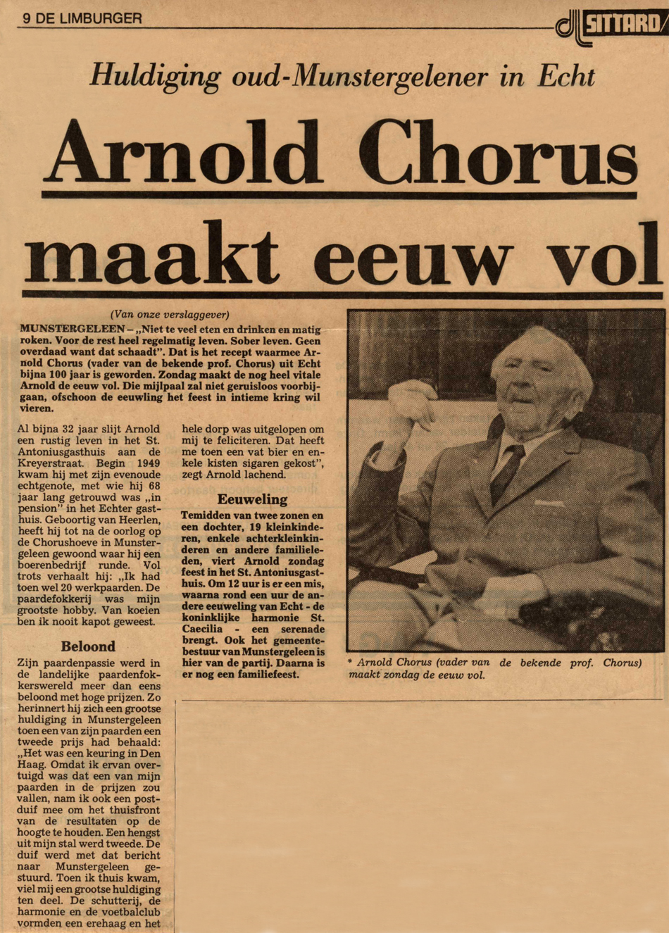 Bericht in de Limburger Arnold Chorus 100 jaar