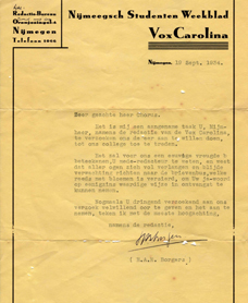 Brief van de redactie van Vox Carolina aan Alfons Chorus 1934